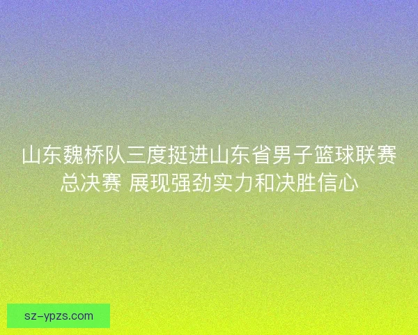 山东魏桥队三度挺进山东省男子篮球联赛总决赛 展现强劲实力和决胜信心
