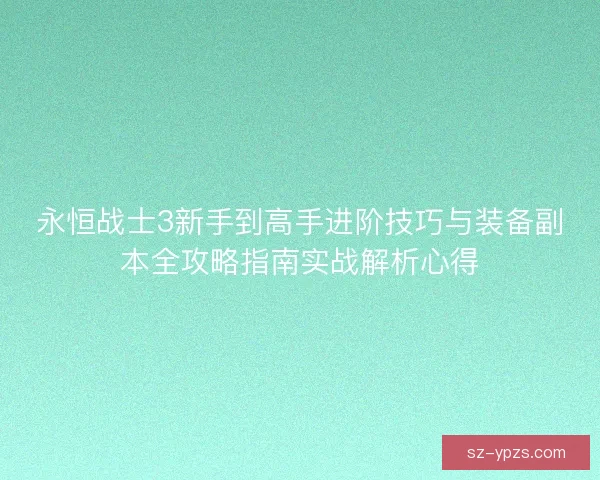 永恒战士3新手到高手进阶技巧与装备副本全攻略指南实战解析心得